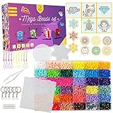 La Manuli 11.000 Sortiert Bügelperlen Mega Beads Set | Steckperlenset mit Platte Zubehör Muster | 36 Farben (enthält Glitzer und Sniped Perlen) Mit jeder Marke Beads Kompatib