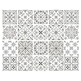 decalmile 20 Stück Fliesenaufkleber 15x15cm Grau und Weiß Marokkanische Porzellan Wandfliese Fliesensticker Küche Badezimmer Dek