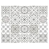 decalmile 20 Stück Fliesenaufkleber 15x15cm Grau und Weiß Marokkanische Porzellan Wandfliese Fliesensticker Küche Badezimmer Dek