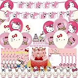 Hello Kitty Party Supplies -Tomicy 42 Stück Thema Party Dekoration, Alles Gute zum Geburtstag Banner Ballon Kuchendeckel Party Einladungs Karte für Kinder Party Dek