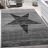 Paco Home Designer Teppich Stern Muster Modern Trendig Kurzflor Meliert In Grau Schwarz, Grösse:120x170