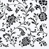 20 Servietten Blumenranken weiß-schwarz/Blumen/Ornamente 33x33