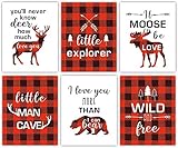 Waldtiere, Büffelkariert, Wandkunst, rot und schwarz, Waldkunstdruck, Set von 6 (20.3 x 25.4 cm), ungerahmt, inspirierendes Zitat, Elch-Hirsch-Dekor für Jungen-Schlafzimmer, Sp