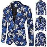 D-Rings Elegant Blazer Weihnachtsmuster Drucken Strickjacke Weihnachtsjacke Weihnachtsanzug Herren Freizeit Festmantel Ballanzug Hochzeitsanzug MäNner Langarm Einreiher Weihnachtem Suit C