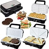 Syntrox Germany 3 in 1 Keramik Multi Sandwichmaker + Waffeleisen + Kontaktgrill mit 3 Wechselp