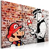 murando - Bilder Banksy Super Mario Mushroom Cop 135x90 cm Vlies Leinwandbild 3 Teilig Kunstdruck modern Wandbilder XXL Wanddekoration Design Wand Bild - Street Art Graffiti Urban Ziegel i-C-0119-b