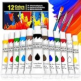 Buluri 15 Stücke Acrylfarben Set, Acrylfarben12ml Tuben Acrylfarbe Mit 3 Pinselset Ideal für Anfänger, Kinder, Erwachsene, für DIY Stein, Leinwand, Holz, Ton, S