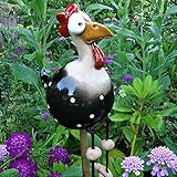 Keramik Huhn Garten Deko Outdoor - Garten Tierfigur Gartenstecker Keramikfigur Handarbeit Ornament Gartendeko, Gartenstatue Dekorative Huhn Deko für Indoor Outdoor (Black)