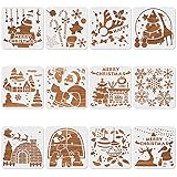 12 Stück Weihnachten Schablonen, Zeichenschablonen Malschablonen Wiederverwendbar Schablonen für Scrapbooking, Kunst Zeichnung, Fenster Sprühen, Wand DIY Dek