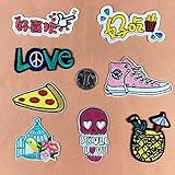 Patches zum aufbügeln Aufnäher Applique bestickt für Kleidung Jacken Rucksäcke Jeans T-Shirt Cartoon rosa Schuhe Pizza 8p