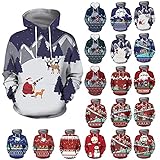 Weihnachtspullover Herren mit Licht Pullover mit Kapuze Kapuzenpullover Winter Weihnachten Digital Printed Sportshirt Sweartshirt Slim Fit Top Kordelzug Tasche Bluse Christmas Geschenke für Männer-#5