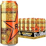 Rockstar Energy Drink Hemp Tropical Burst - Koffeinhaltiges Erfrischungsgetränk für den Energie Kick, EINWEG (12x 500ml)