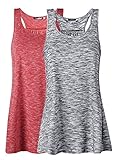 Damen Tank Top Sommer Sports Shirts Oberteile Frauen Baumwolle Lose Ärmellos for Yoga Jogging Laufen Workout,M,Grau/Rot,2p