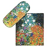 VON LILIENFELD Brillenetui Gustav Klimt Bauerngarten Kunst Motiv Etui Brille Mikrofaser Brillenputztuch Brillenbox Stabiles Hardcase Set mit Stoff bezog