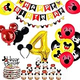 Mickey Minnie Geburtstag Dekorationen Mickey 4. Geburtstag Themed Party Deko Supplies Happy Birthday Luftballons Banner Set Rote Schwarze Ohren Stirnband Alles Gute Z