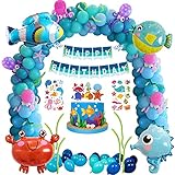 Geburtstagsdeko Jungen Meer Thema, Unterwasserwelt Party Deko Geburtstag Kinder Jungen mit 3D Luftballons Meerestiere Birthday Banner Blau Geburtstag Deko Meer für Kindergeburtstag