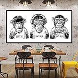 WKHRD Cartoon Tier dekorative Bild lustige AFFE mit Kopfhörer Leinwand Malerei schwarz weiß Wandkunst Poster nordische Wohnkultur | 50x100cm (kein Rahmen)