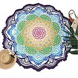 Manfâ Round Strandtuch Quaste Dekor mit Blumenmuster 150 * 150CM Rundtischdecke Yoga Picknick Matte Valentinstag