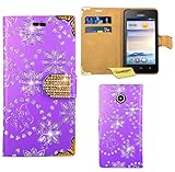FoneExpert® Huawei Ascend Y330 Handy Tasche, Bling Luxus Diamant Hülle Wallet Case Cover Hüllen Etui Ledertasche Premium Lederhülle Schutzhülle für Huawei Ascend Y330 (Lila)