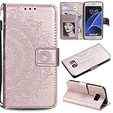 Trugox Samsung Galaxy S7 / G930 Hülle Leder Totemblume Schutzhülle Brieftasche mit Kartenfach Klappbar Magnetverschluss Wallet Flip Case Stoßfest Handyhülle für Samsung Galaxy S7 – Rosa G