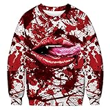 Halloween Horror und realistisches 3D-Digitaldruck-Sweatshirt für Damen mit Rundhalsausschnitt Pullover Katze Druck Langarmshirt Tops Herbst Frauen Elegant Pulli Langarm T-S