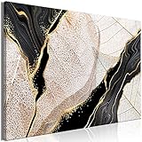 murando - Bilder Blätter 90x60 cm Vlies Leinwandbild 1 TLG Kunstdruck modern Wandbilder XXL Wanddekoration Design Wand Bild - Natur Pflanze Botanik Gold schwarz beige n-C-0346-b