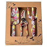 FLORA GUARD Gartenwerkzeug Set, 3 Piece Aluminum Garden Tool Set as Trowel,Cultivator, Schnitt Schere, Geschenk-Set für Gartenbedarf （Rot）
