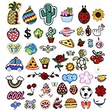 HQdeal 50 Stück Patches zum Aufbügeln, Flicken Zum Aufbügeln, Schmetterling Tiere Blume Aufbügelflicken Bügelflicken Stickerei Applikation Nähen Eisen Auf Patch Abzeichen für DIY Kleidung Jeans H