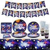 Weltraum Partybedarf - Solar System Galaxy Planet Theme Happy Birthday Banner, Teller, Servietten, Tasse und Tischdecke für Partydekorationen für Jungen, für 20 G