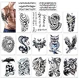 Konsait Full Arm temporäre Tattoos, extra temporär Tätowierung schwarz Tattoo Körperkunst Aufkleber Fake Arm Tattoos Sticker für männer Frauen (16 Blätter)