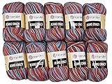 10 x 50g Strickwolle YarnArt Jeans Crazy mit 55% Baumwolle, 500 Gramm Wolle mit Farbverlauf mehrfarbig (lila orange blau 8214)