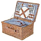 Zolta I Picknickkorb I 42,5x28x20cm I für 4 Personen I Teller I Gläser I Messer I Gabeln I Löffel I Servietten I Korkenzieher I Flaschenöffner I Thermobeutel I Weißes und Dunkelb