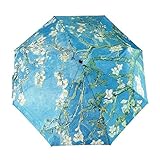 GLODEALS Ölgemälde Automatischer Regenschirm 3 faltbaren Parasol Sun Schutz für Frauen (Almond Blossom)