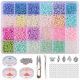 Glasperlen Set, 3600 pieces 4mm Mini Glasperlen Beads Kit Rocailles Perlen zum Basteln Perlen Zum Auffädeln Erwachsene Kinder Perlen Set für Kinder Erwachsene Schmuck Machen Bastelprojek