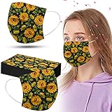 Generic 50 Stück Erwachsene Mundschutz Einweg Mund und Nasenschutz Sonnenblume Tücher Halstuch 3-lagig Einmal MNS Staubdicht Atmungsaktiv Bandana Schals für Jungen M