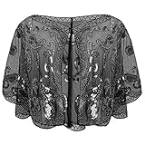 KQueenStar 1920s Stola Schal - Damen Retro Schal Umschlagtücher Pailletten Schal Wrap für 20er Jahre Stil Gatsby Abendkleid Hochzeit Party Braut Schal Kostüm Accessoires (Schwarz)