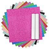 EEEKit Vinylbögen, permanent glitzernd, selbstklebende Rückseite, 10 Vinyl-Bögen, 30,5 x 25,4 cm + 2 Transfer-Tape-Bögen, breite Anwendung für Scrapbook und Bastelschneider, Drucker, B