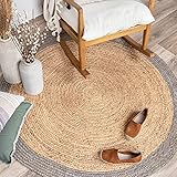 FRAAI Jute Teppich Rund - Fair Naturfarben Grau - Ø 140cm - Flachgewebe - Uni - Boho, Ländlich, Modern - Wohnzimmer, Esszimmer, S