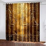 XDJQZX Gardinen Mit Ösen, Für Schlafzimmer Wohnzimmer Kinderzimmer Fensterdekoration, Vorhang Blickdicht 3D Stilvolle Ägyptische Schnitzerei Muster 260X240 cm 2Er Set Thermo Verdunklungsvorhäng