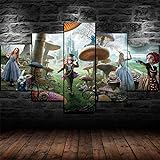 AWER Leinwandbild - 5 Teile - Bilder, Wand Bild, Wandbilder, Kunstdruck XXL, 5-Teilig, Typ A, 150x80 cm, Alice im Wunderland Fantasy World,Mit R