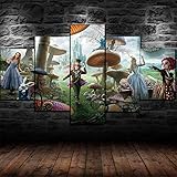 AWER Leinwandbild - 5 Teile - Bilder, Wand Bild, Wandbilder, Kunstdruck XXL, 5-Teilig, Typ A, 150x80 cm, Alice im Wunderland Fantasy World,Mit R