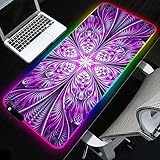 Fraktale Blumenabstraktion LED Gaming Mauspads Computer XXL Großer Gamer RGB Großer Teppich Pc Schreibtischunterlage 800 mm X 300