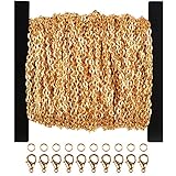 Ucatcher 10 m lange Panzerkette, Halskette, 2 mm breit, mit 30 Karabinerverschlüssen und 100 offenen Binderingen (Gold)