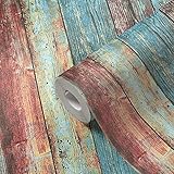 TRENDWALLS Holztapete bunt blau rot braun Tapete in Holzoptik Vliestapete mit Holzplanken matt leicht struk