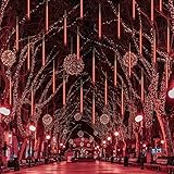 LED Meteoritenschauer Lichterketten Garten, Wasserdicht 50cm 8 Tubes 384 LEDS Fallende Regentropfen Solarleuchten Dekorative Lichtschläuche für Außen Party Hochzeit Weihnachtsbaum R