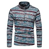DaDuo Pullover Herren Slim Fit Halber Reißverschluss Stehkragen Sweater Herren Vintage Ethnischer Stil/Kariert Sweatshirt Herren Herbst Winter Lassig Strickwaren Herren C-T02 XXL