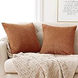 Deconovo Kissenbezug Kordsamt Zierkissenbezug Dekorativen Kissenhüllen Weiches Massiv Kissen für Sofa Couch Schlafzimmer, 50x50 cm, Orange, 2er S