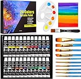 Buluri 37 Stück Acrylfarben Set, 24 Tube Acrylfarben mit 10pcs Pinselset, 1pcs Leinwand ,1pcs Mischpalette 12ml Acryl Farben Set Acrylfarben für Steine, Papier, Holz Acrylfarben für Künstler, Anfäng