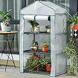 LIUD Überwinterungszelt Balkon Mini Gewächshaus 69x49x125cm Tomatengewächshaus Winterfest Mit Regalen Garten Gewächshaus PE-Gitternetzfolie Wetterfeste Einfach Zu M
