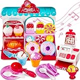 LINFUN KIDS Eiscreme Spielzeug Eisständer mit Musik und Licht Lebensmittel Kaufmannsladen Spielzeug mit Kasse Küche Zubehör, Rollenspiel fü